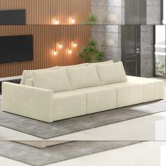 Sofá Ilha Modulado Milos 342cm Puff Lateral Veludo Bege G33 - Gran Belo