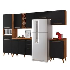 Armário De Cozinha Completa Com Adega 9 Portas 4 Gavetas Favorita Natura / Preto