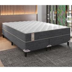 Cama Box Queen Size Portobel New Lexus com Molas Ensacadas e Revestimento em Tecido Poliéster 60x158x198cm - Branco/Cinza