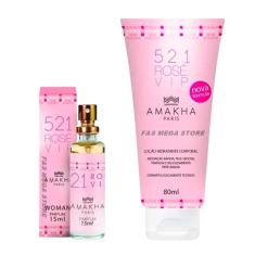 Kit Presente Feminino Perfume Hidratante 521 Vip Rose Amakha