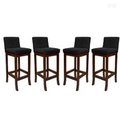 Kit 4 Banquetas Alta para Ilha de Cozinha Tóquio Madeira Maciça Matelassê Suede Preto CCS