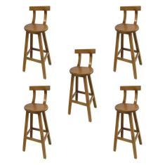 Kit 5 Banquetas Altas de Madeira com Encosto Girafa Natural