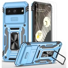 Ezanmull Capa para celular Google Pixel 8A com capa de câmera deslizante + protetor de tela (2 pacotes), suporte de anel rotacionado, capa protetora à prova de choque de grau militar para Google Pixel