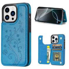 JOYAKI Capa carteira para iPhone 16 Pro Max, capa protetora fina com suporte para cartão, capa de couro PU borboleta em relevo com 1 vidro protetor de tela para iPhone 16 Pro Max (6,9 polegadas) -