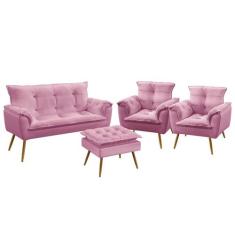 Namoradeira e 2 Poltronas Opala com Puff Lunar Sued Aradecor, Rosê, ÚN