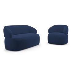 Kit Poltrona Giratória e Sofá Orgânico Living Glee 03 Lugares 170cm Ve