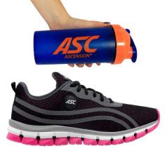 Kit Tênis Para Caminhada Com Amortecedor Unissex Cinza e Coqueteleira 