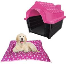 Casa Cachorro Grande N4 Rosa + Cama Pet Caminha 100% Lavável - MecPet