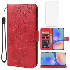 Vavies Capa para Galaxy A34 5G, capa carteira para Samsung A34 5G SM-A346E com protetor de tela de vidro temperado, capa de couro floral com suporte para cartão de crédito para Samsung Galaxy A34 5G