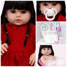 Boneca Reborn Morena Corpo de Silicone Enxoval 13 Acessórios - Cegonha