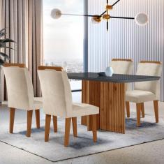 Sala de Jantar Mesa Olímpia 120CM MDF Vidro Canto Copo com 4 Cadeiras 