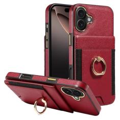 S. Tedazo Capa carteira para iPhone 16 Plus (6,7 polegadas) com suporte para cartão de crédito e suporte de anel de rotação de 360°, capa flip de couro com bloqueio RFID à prova de choque - vermelha
