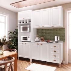 Armário De Cozinha Compacta 3 Peças Com Tampo Cristal Luciane Móveis Branco Polar Com Branco Pet E Marmore