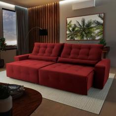 Sofá Retrátil Reclinável Montebello 2.10m Suede Velut Vermelho Molas no Assento - King House