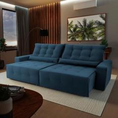 Sofá Retrátil Reclinável Islândia 2,10m Suede Velut Preto Molas no Assento - King House