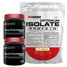 Kit Optimum Isolate Whey Protein 2kg  + 2x  Glutamina 300g +  Coqueteleira - Bodybuilders-Unissex
