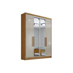 Guarda Roupa Solteiro Moderni 4 Portas de Abrir 3 Gavetas MDF com Espelho Freijo Cumaru Novo Horizonte