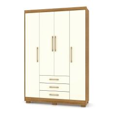 Guarda Roupa Solteiro Valência 4 Portas 3 Gavetas MDP Nature-Champanhe Pallazio