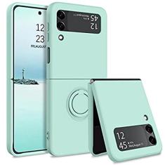 Capa de telefone magnética com suporte de anel de luxo para Samsung Galaxy Z Flip 4 Flip 3 Bracket Skin Feel Silicone Cover para Samsung Z Flip4 3, verde claro, para Samsung Z Flip 4