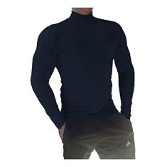 Camiseta Masculina Gola Alta Manga Longa Sjons cor:azul-escuro;tamanho:m