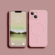 Capa de silicone líquido para iphone 15 14 13 12 11 pro max mini x xr xs plus telefone magnético capa de carregamento sem fio, rosa, para iphone 15pro