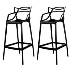 Kit 2 Banquetas Allegra Preta Polipropileno Cozinha Bistrô Bancada