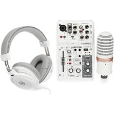 Mesa de Som e Interface Analógica AG03MK2 LSPK W Branca Com Microfone e Fone de Ouvido Yamaha