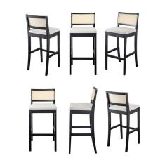 Kit 6 Banquetas com Encosto e Apoio para Pés Tiê CabeCasa MadeiraMadeira Preto/Off White