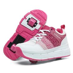 HOVERKICKES Tênis de skate LED para crianças, meninos, meninas, com rodas destacáveis, recarregáveis, piscantes, Rosa-111, 16