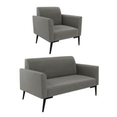 Sofá Namoradeira com Poltrona Pés Villach Marisa Suede D03 - D'Rossi, 