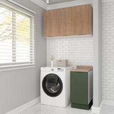 Lavanderia Modulada 2 Peças 1 Armário Aéreo 3 Portas 1 Balcão Ipanema Cabecasa Madeiramadeira Verde Folha/Acácia