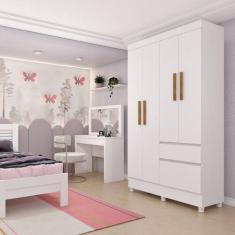 Guarda Roupa Solteiro com Pés 4 Portas 2 Gavetas - Oregon-Neve - Tcil 