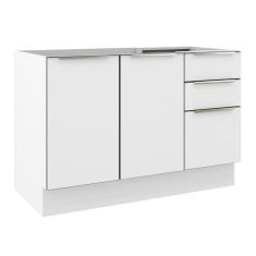 Balcão Gabinete de Pia Madesa Lux 120 cm 2 Portas 3 Gavetas (Sem Tampo) - Branco/Branco Veludo