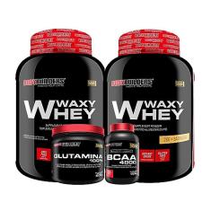 KIT 2x Whey Protein Waxy Whey 2kg + Glutamina 500g + BCAA 4800 250 Cápsulas - Bodybuilders (Baunilha e Paçoca)