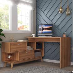 Mesa para Escritório Escrivaninha em L Retrô 136x120cm Espresso Móveis Nogal