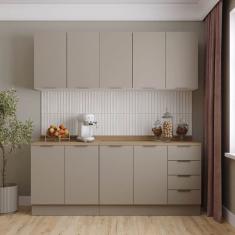 Cozinha Modulada 4 Peças com Tampo com Rodapé 2 Aéreos e 2 Balcões Ipanema Cabecasa Madeiramadeira Cinza Trama