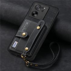 Capa de couro para cartões de pulseira, bolsa de bolso com alça para xiaomi note 13 pro 12 plus 12t 13t 11 lite x5 x4 pro x3, preta, para poco x4 pro 5g