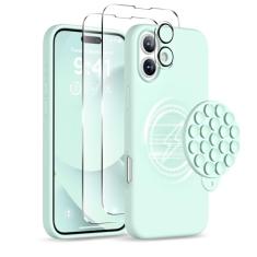 COFFKER Capa magnética para iPhone 16 Plus, compatível com Magsafe, suporte de telefone com ventosa - 2 protetores de tela - protetor de lente da câmera, capa protetora de silicone à prova de choque