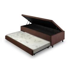 Bicama Box Com Baú Solteirão 96x203 com Colchão Auxiliar Suede Marrom 