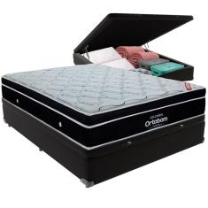 Cama Box Casal Preto Baú e Colchão Ortobom Elegant Molas Ensacadas EuroPillow
