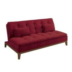 Sofá-Cama 3 Lugares Casal Premium Base e Pés de Madeira Suede Vermelho