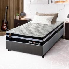 Conjunto Cama Box Cinza c/ Molas Ensacadas Durham Preto Solteiro 88x188x60