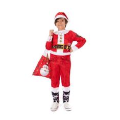 Fantasia Papai Noel Infantil Longa E Saco De Presente 3 Pçs - Fantasia