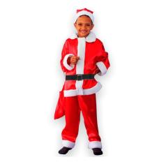 Fantasia Natal Roupa Papai Noel Infantil Menino Completa em Cetim