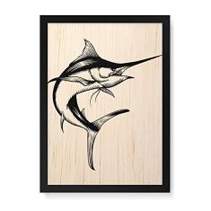 Arte Maníacos Quadro Decorativo em Madeira Peixe Espada - 23x16,25cm (Moldura caixa em laca preta)