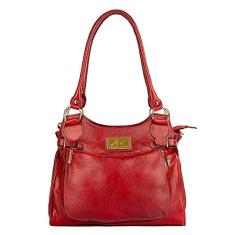 Bolsa grande de couro liso Lúcia - Vermelho