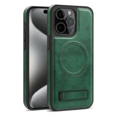 Capa de telefone magnética com suporte invisível de couro para iPhone 11 12 13 14 15 Pro Max 14 15 Plus 15Pro Capa de telefone com suporte, verde, para iPhone 12 ProMax