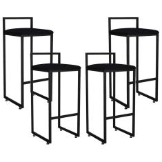 Kit 04 Banquetas Altas Hanna Preto Suede Preto