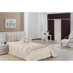 Kit Cobre Leito Solteiro Desejos 04 Peças Bordado + Cortina 2,00x1,70m