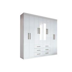 Guarda Roupa 8 Portas e 6 Gavetas c/ Espelho Liverpool Branco - Santos